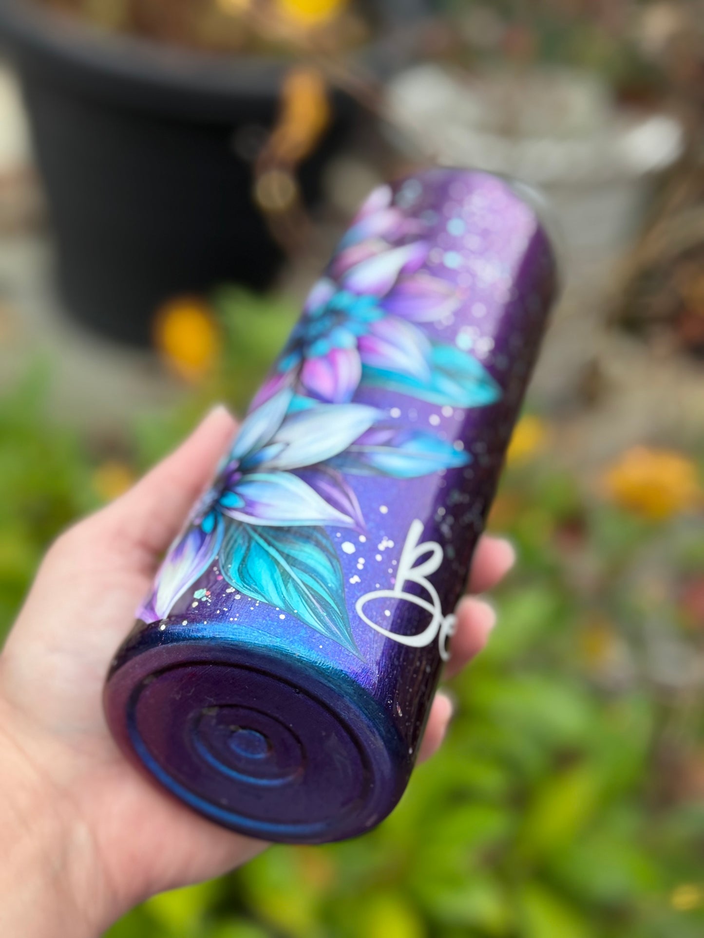 Handmade floral colour shift tumbler
