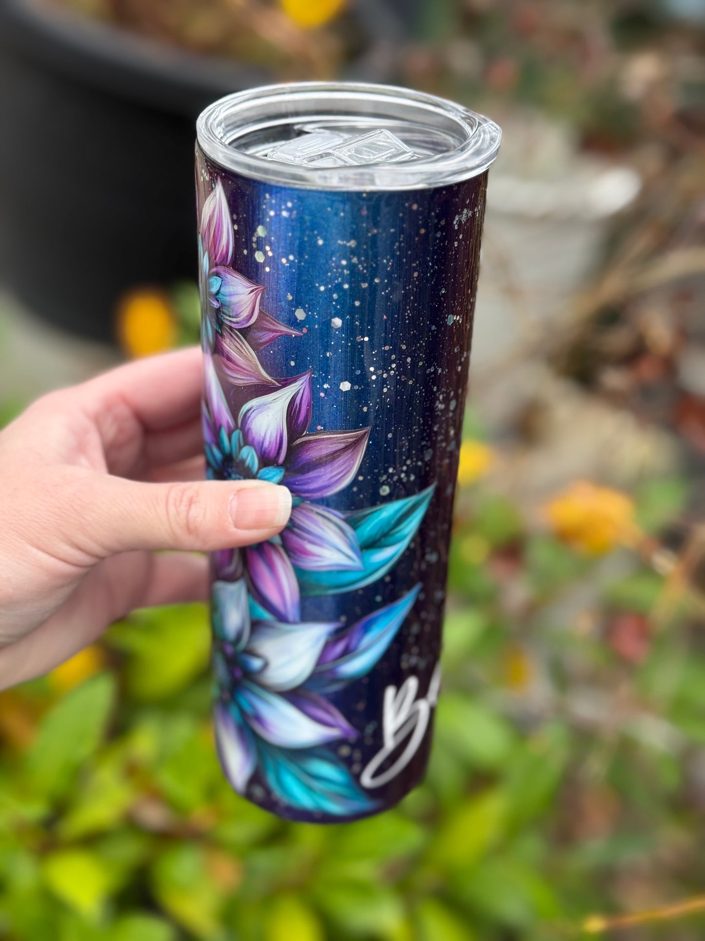 Handmade floral colour shift tumbler