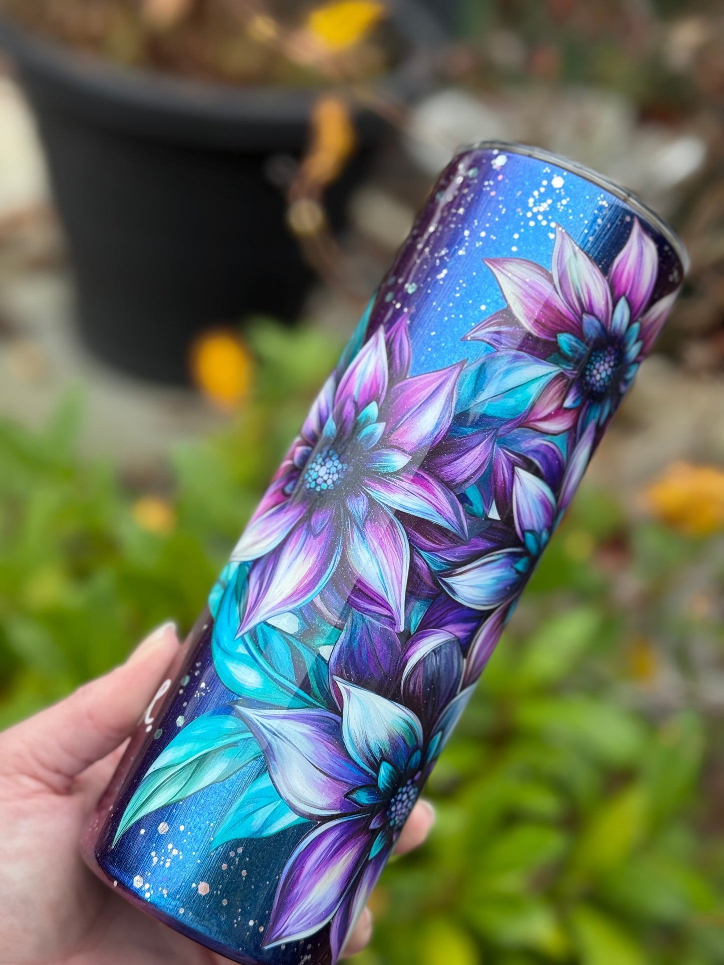 Handmade floral colour shift tumbler
