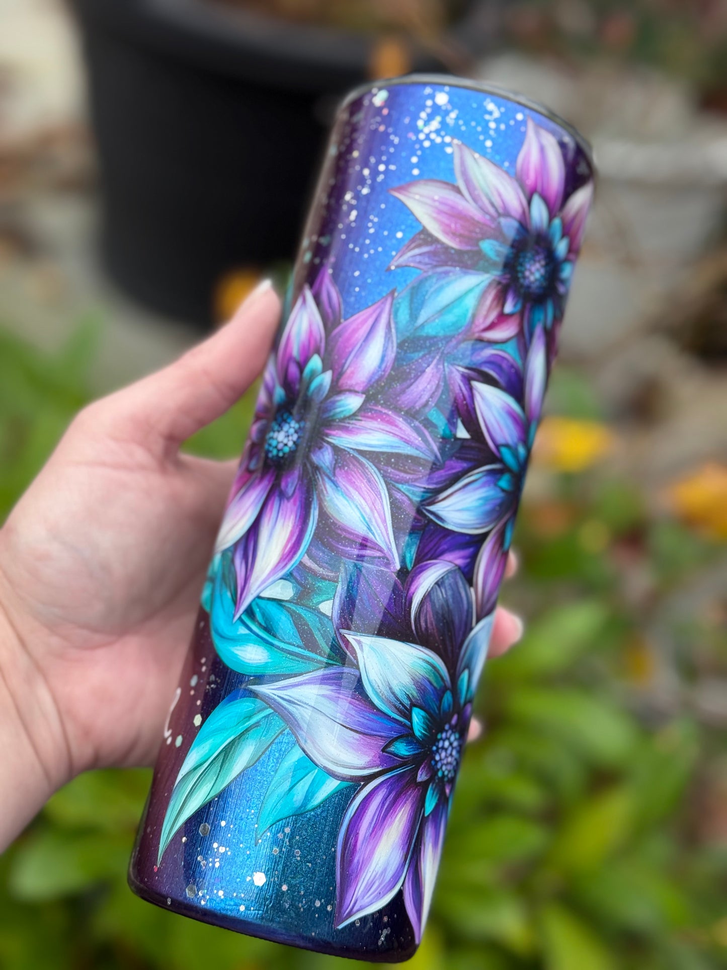 Handmade floral colour shift tumbler