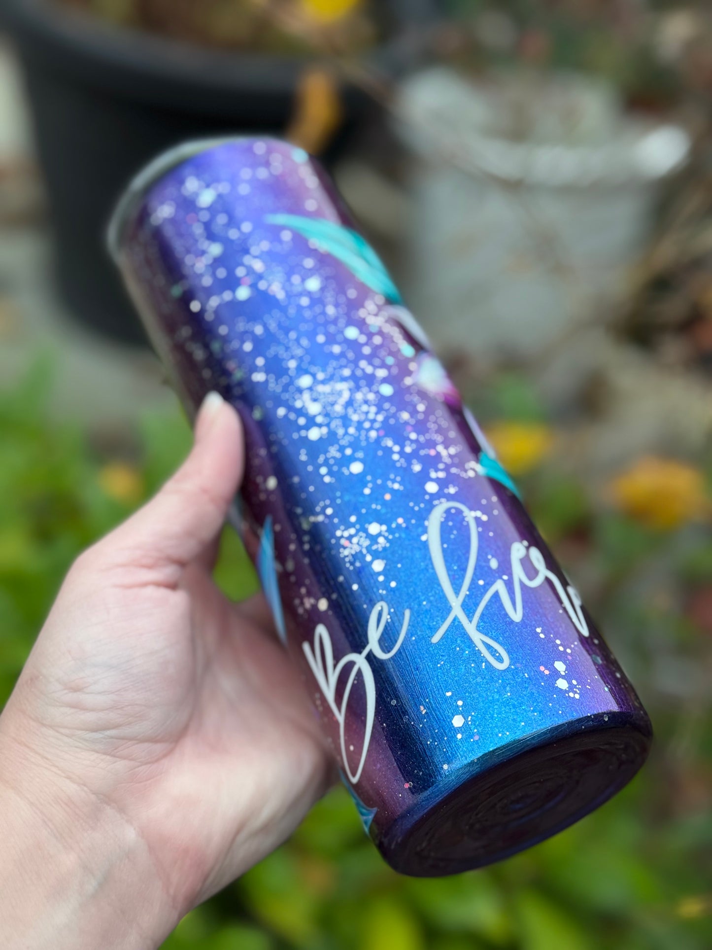 Handmade floral colour shift tumbler