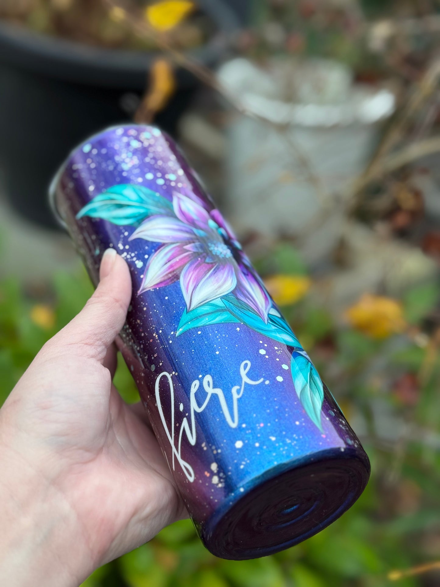 Handmade floral colour shift tumbler