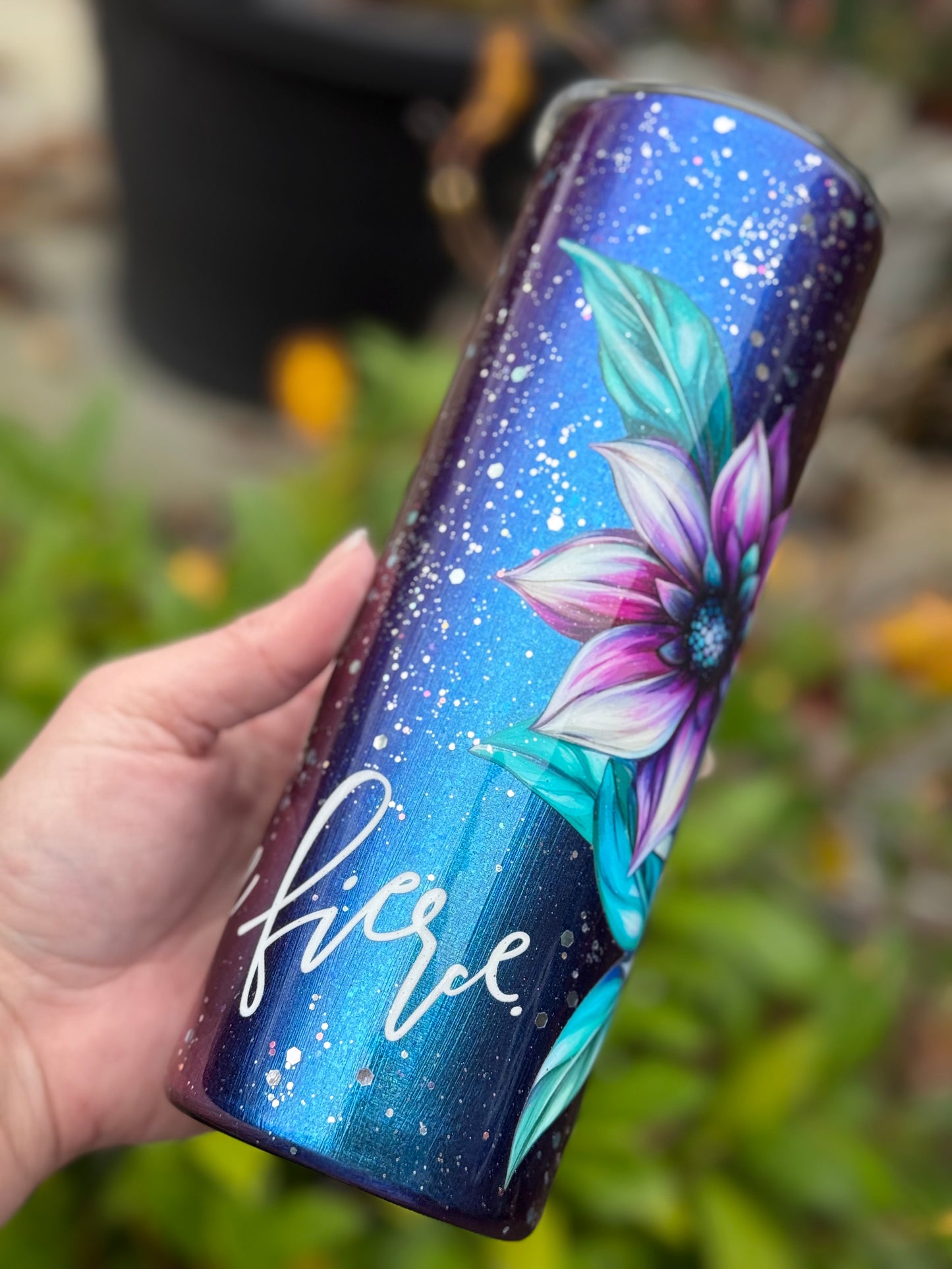 Handmade floral colour shift tumbler
