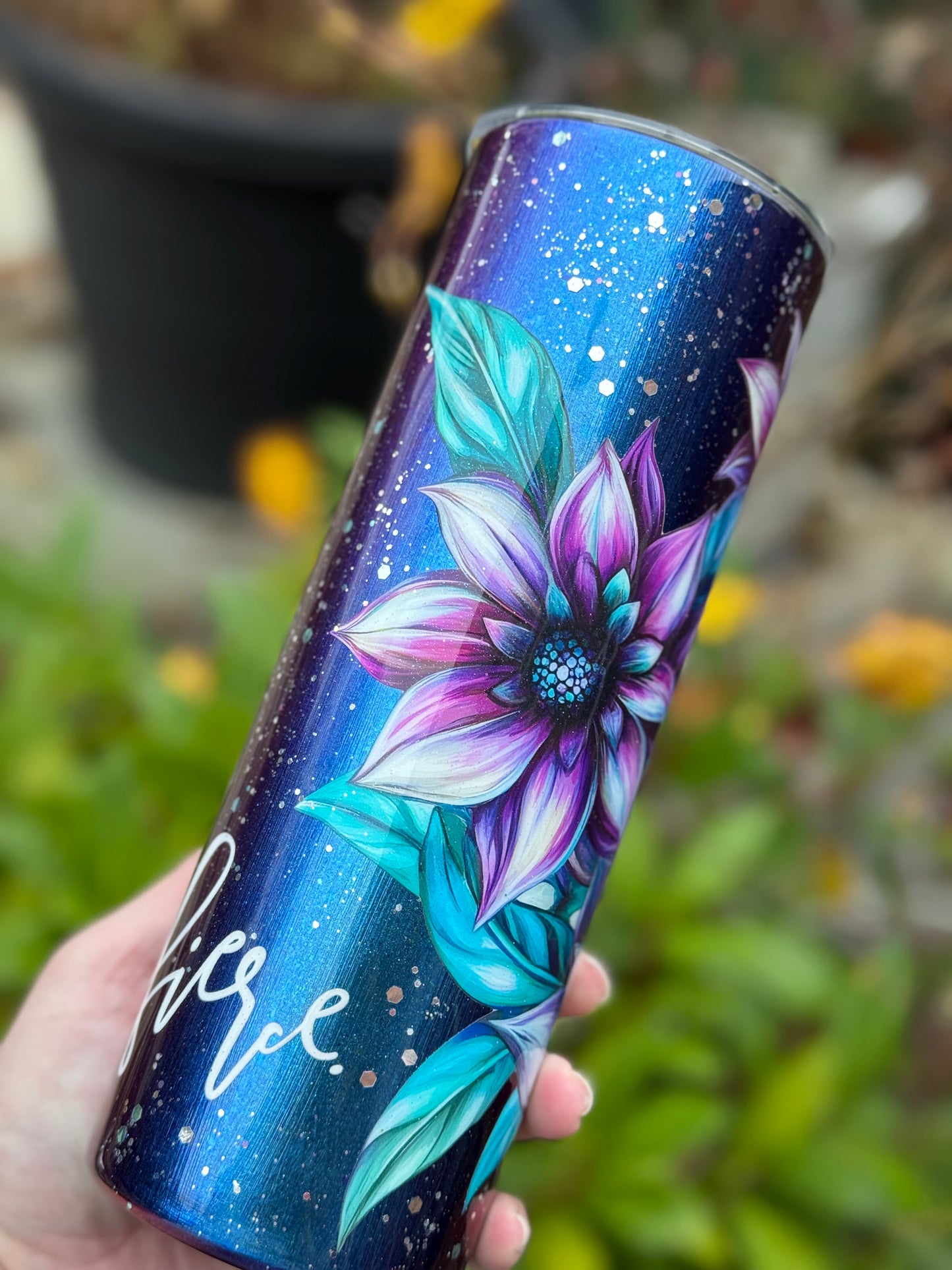 Handmade floral colour shift tumbler