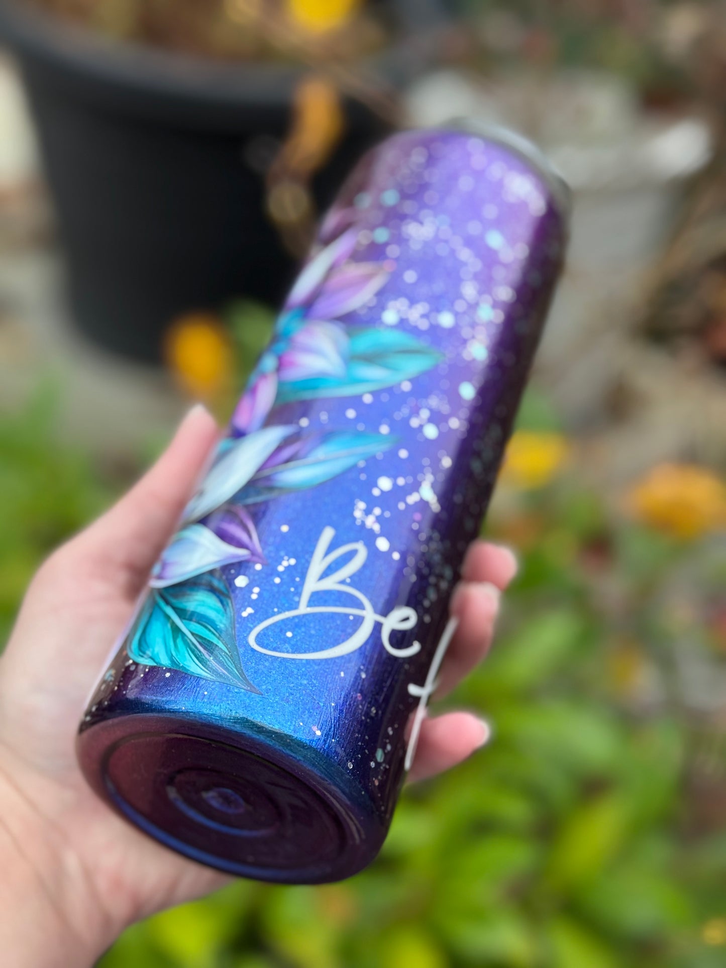Handmade floral colour shift tumbler