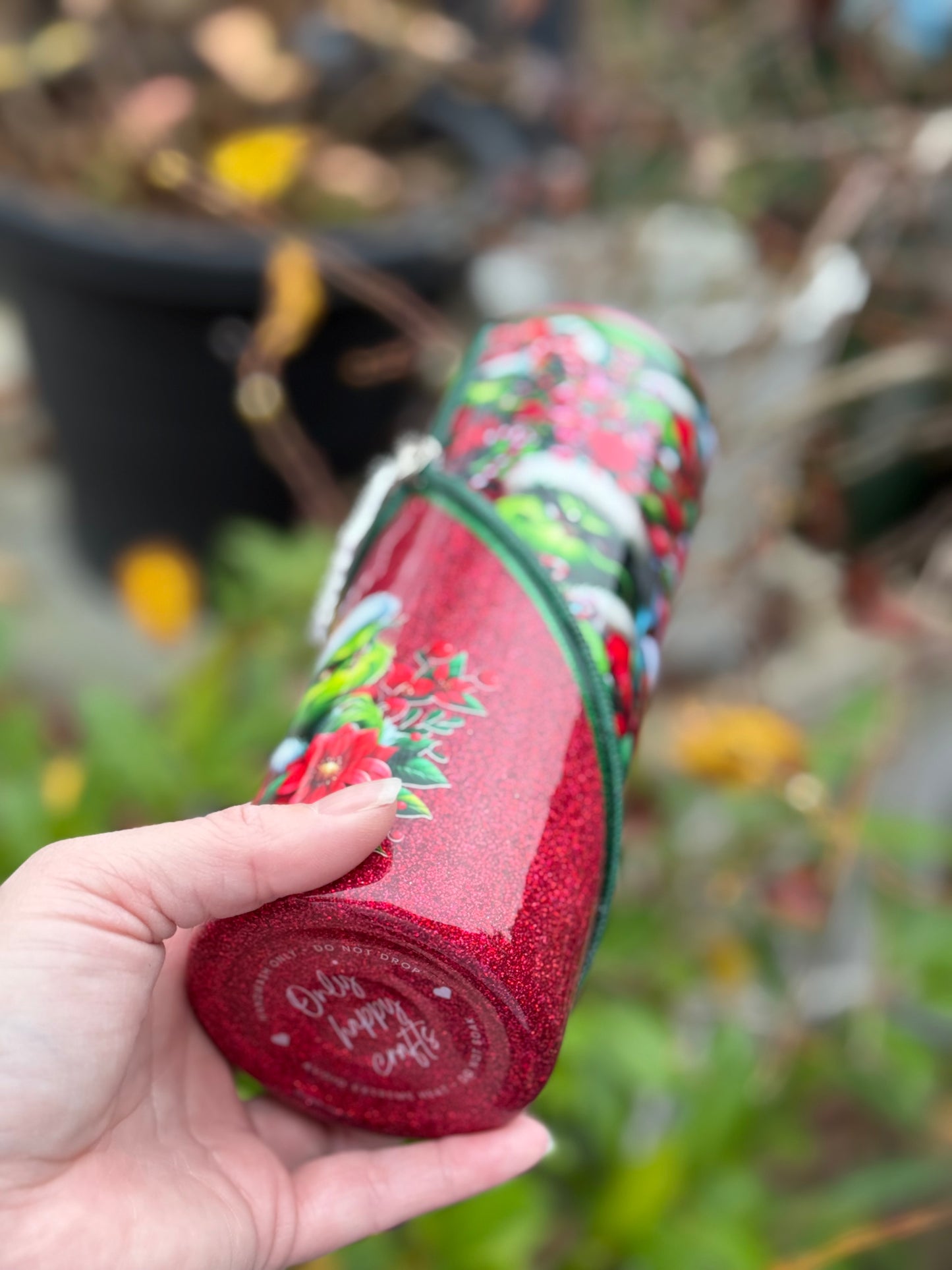 Handmade Grinch zipper tumbler