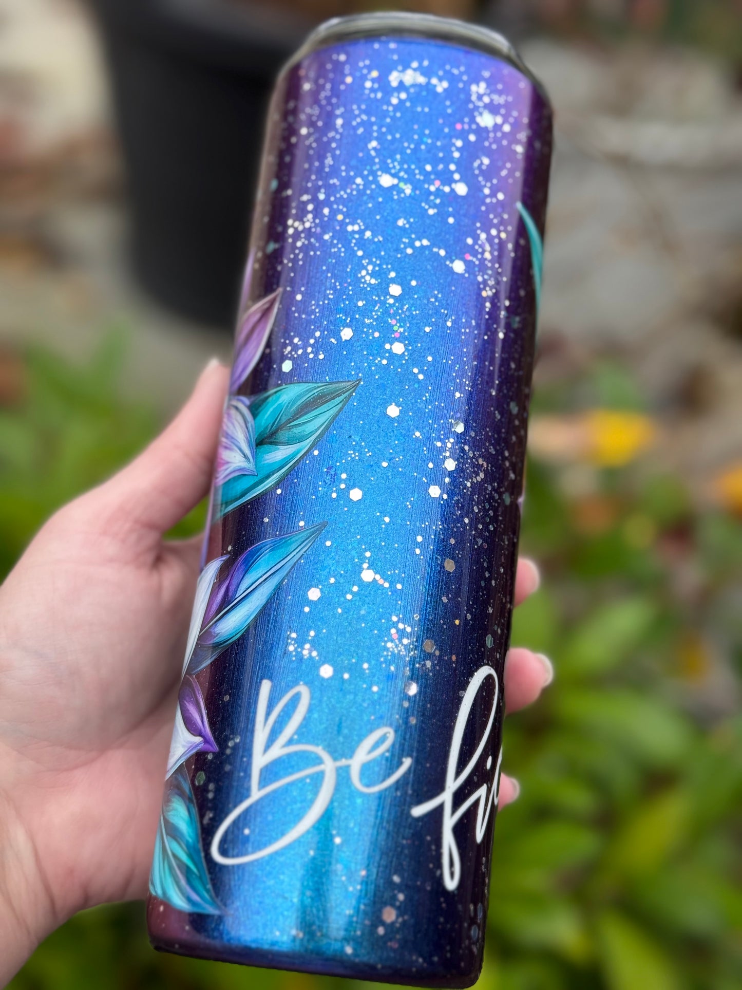 Handmade floral colour shift tumbler