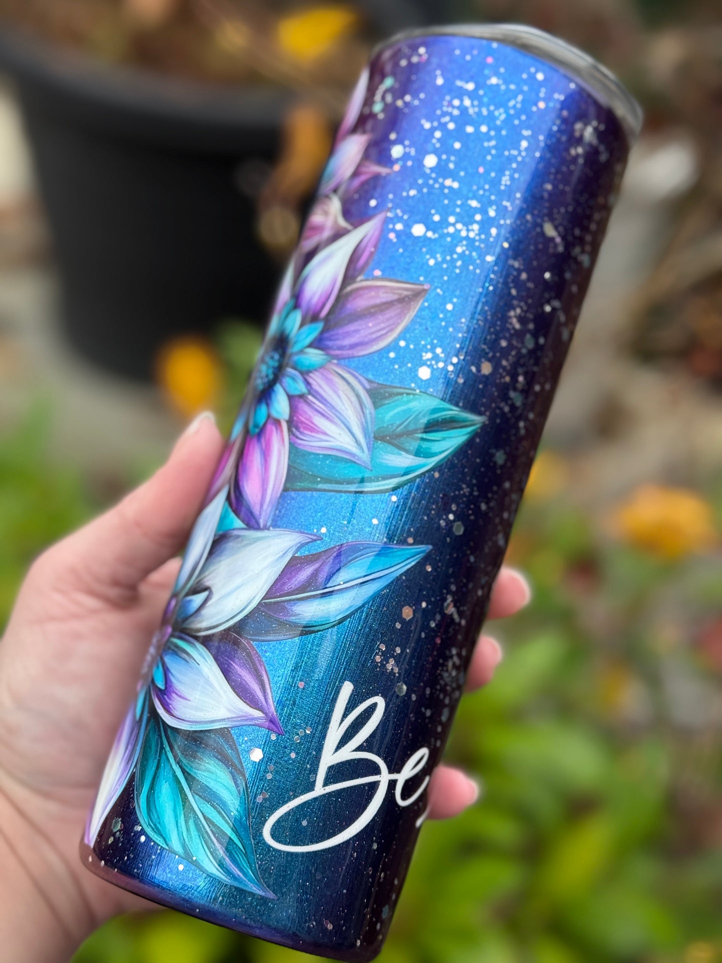 Handmade floral colour shift tumbler