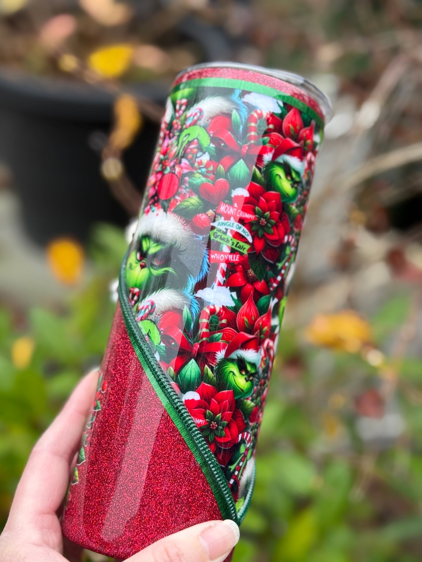 Handmade Grinch zipper tumbler