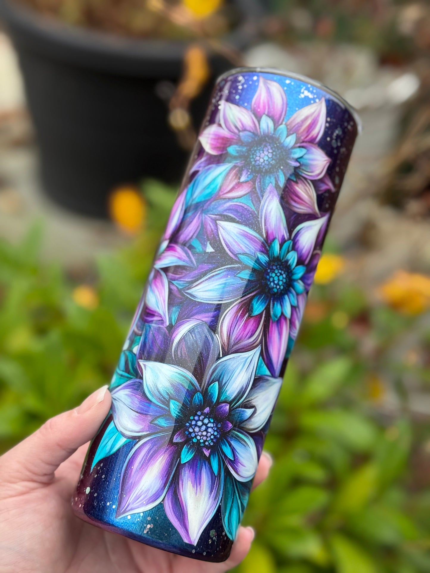 Handmade floral colour shift tumbler