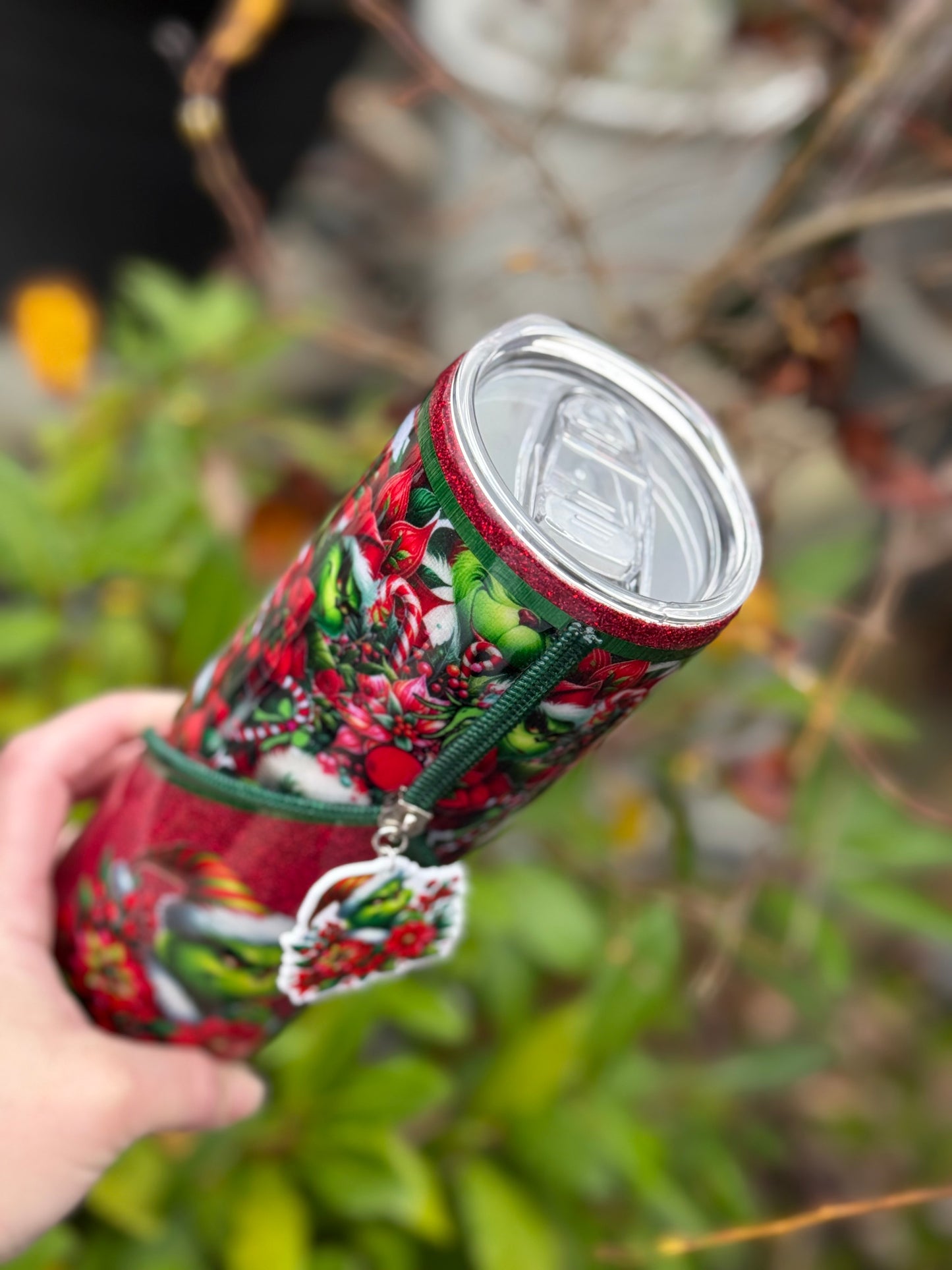 Handmade Grinch zipper tumbler