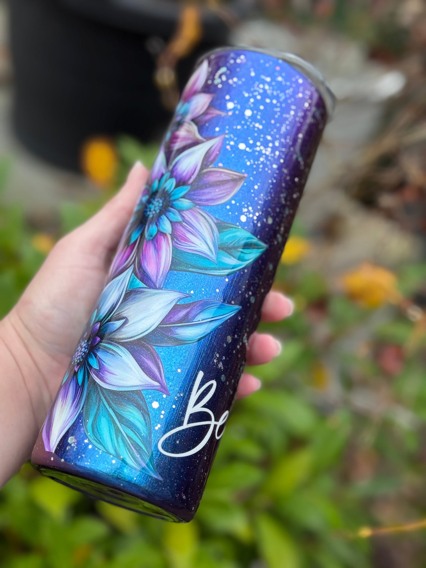 Handmade floral colour shift tumbler