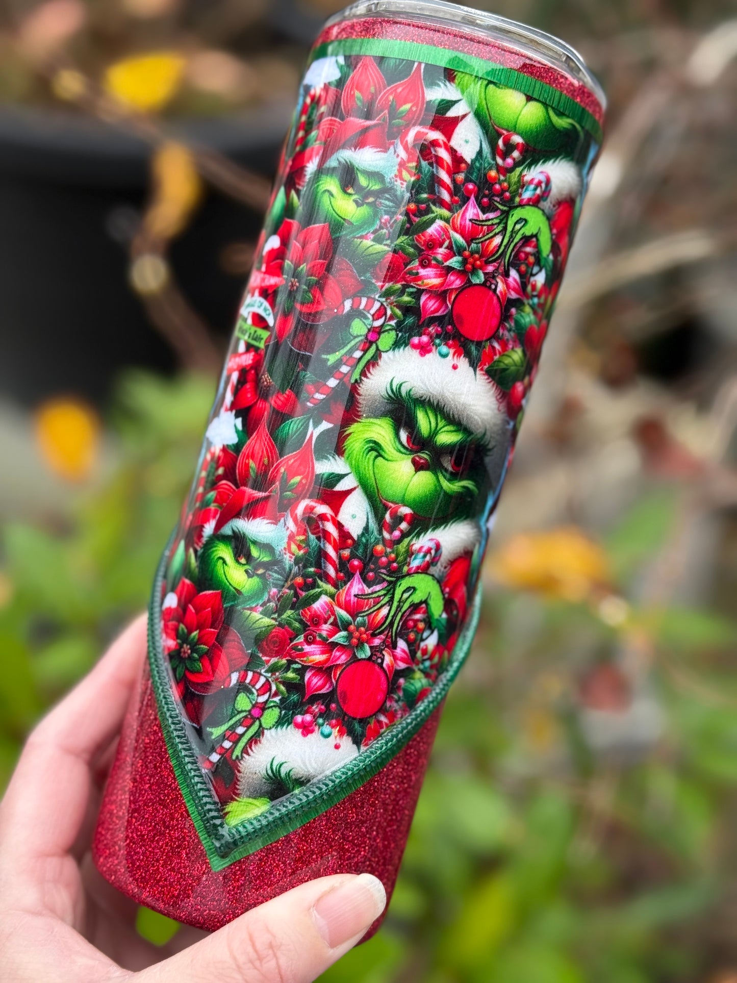 Handmade Grinch zipper tumbler