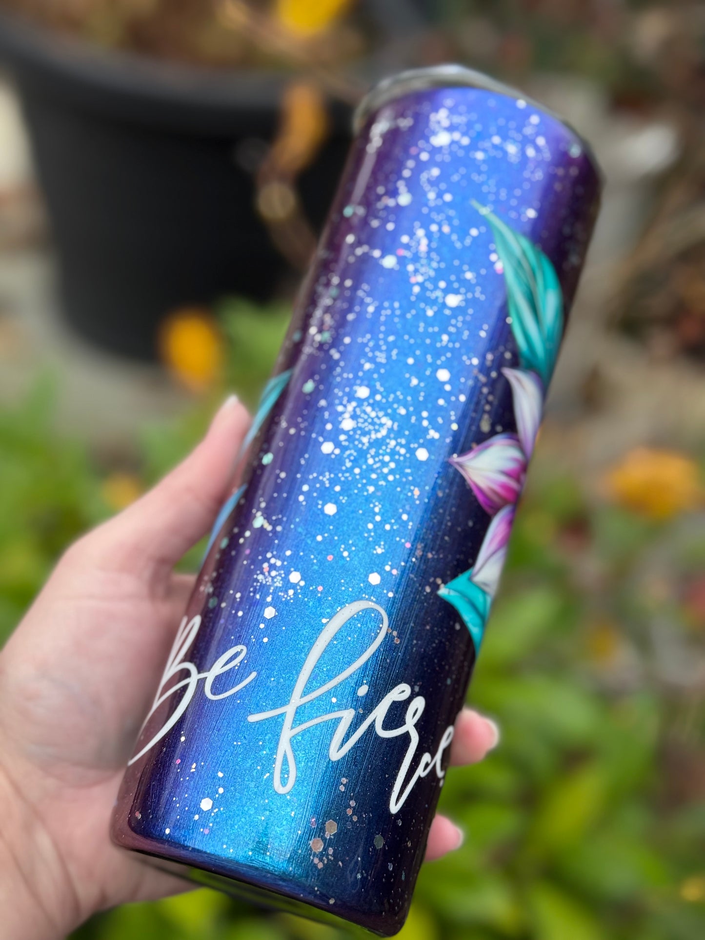 Handmade floral colour shift tumbler