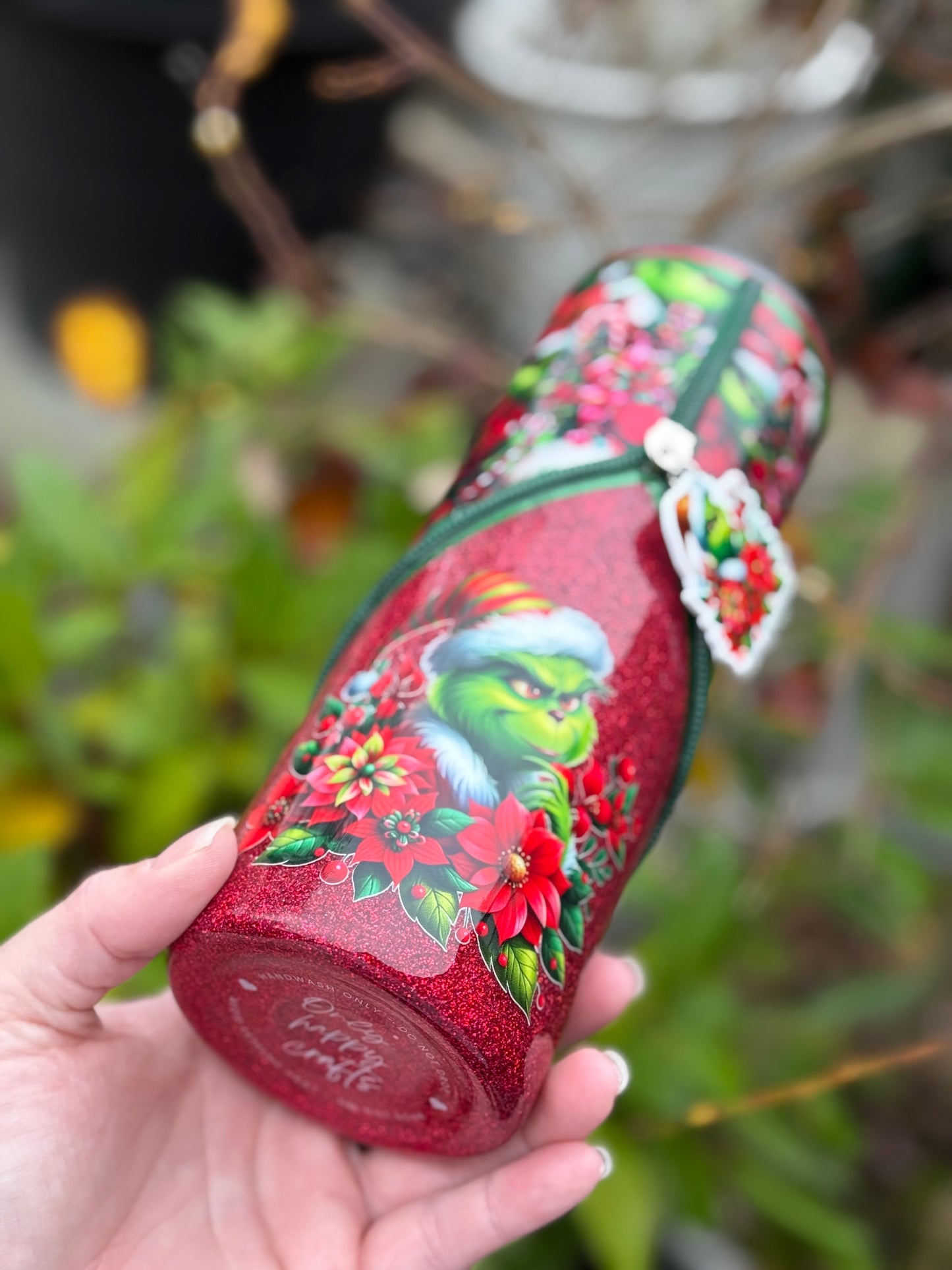 Handmade Grinch zipper tumbler
