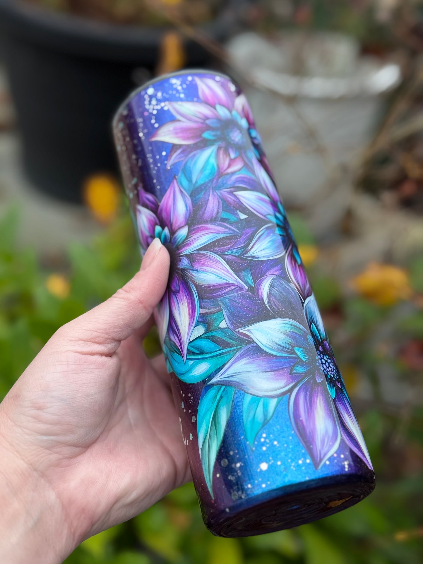 Handmade floral colour shift tumbler