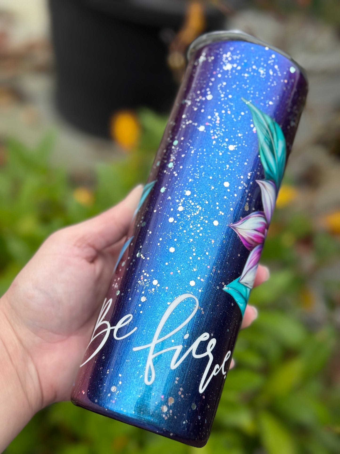 Handmade floral colour shift tumbler