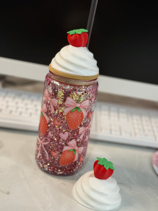 Whipped cream lid with strawberry